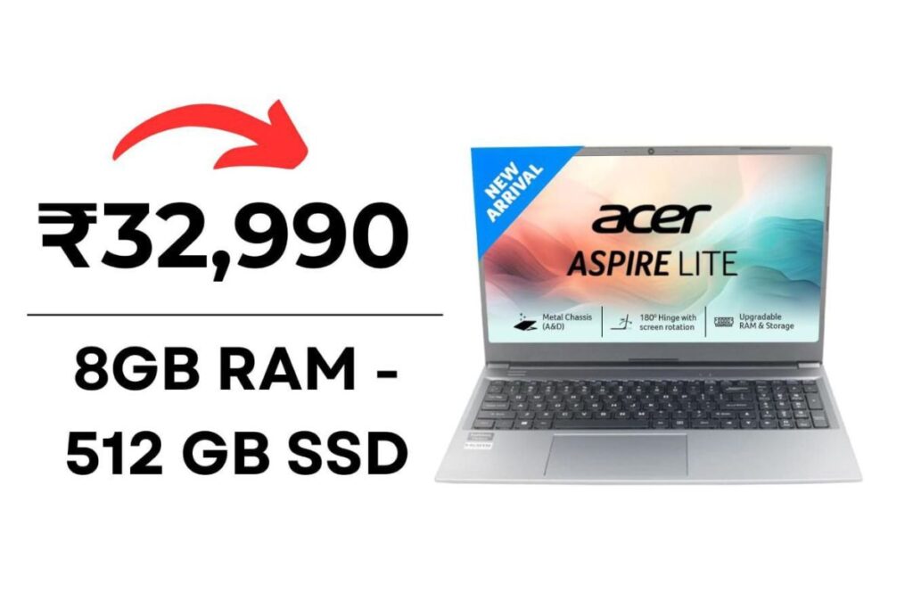Acer Aspire Lite 13th Gen Intel Core i3 - 1305U लैपटॉप, ऑनलाइन पढ़ाई के लिए बेस्ट सस्ता लैपटॉप