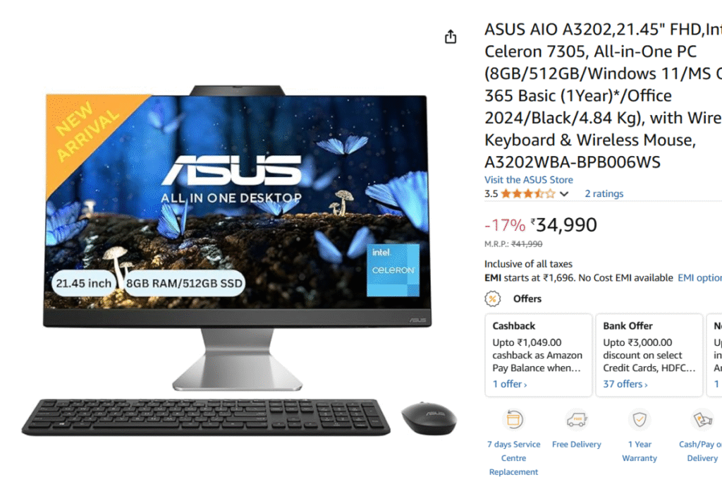 Asus का नया All In One Computer, मात्र 34,990 रुपया में, 8 GB RAM और 512 GB SSD